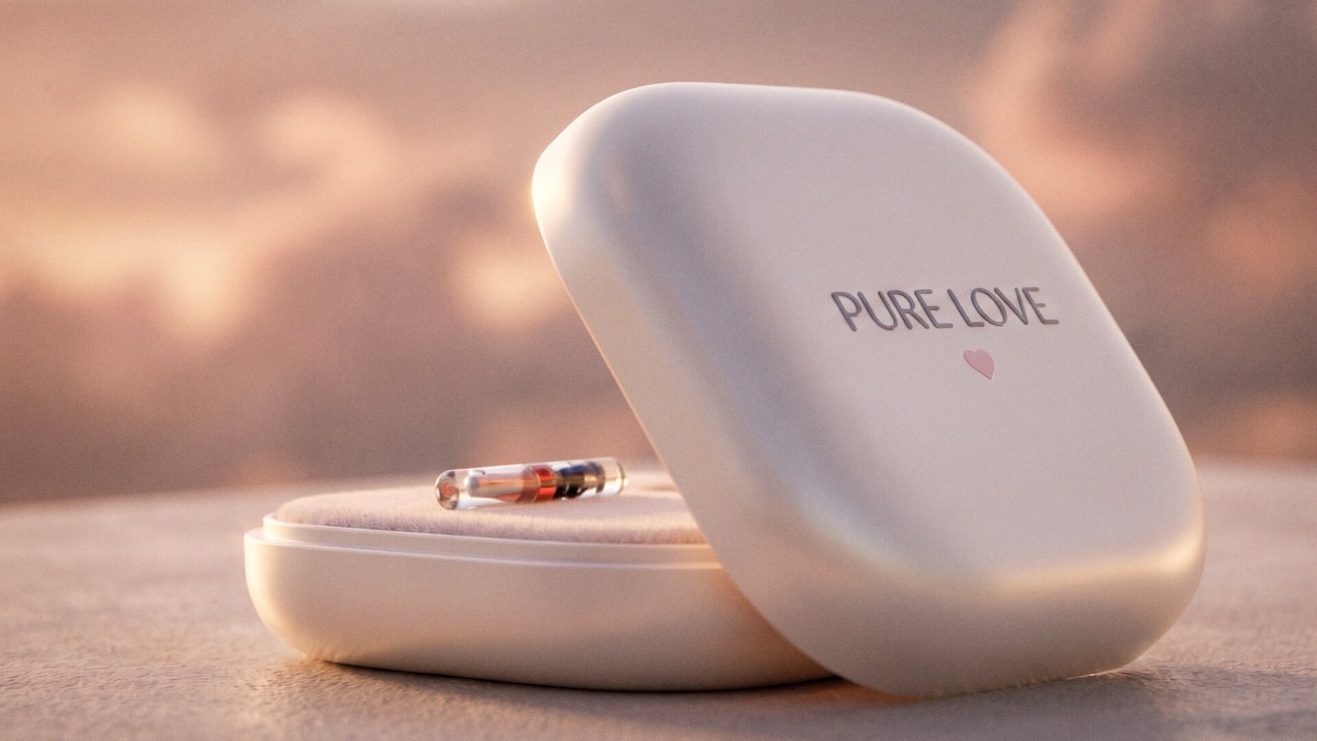 The PURE LOVE case with implant capsule, bathed in evening light